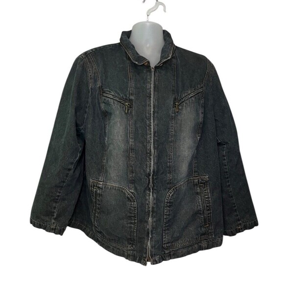 Giacca Women’s 2X Denim Insulated Quilted Lined Full Zip Coat Blue - Picture 1 of 5
